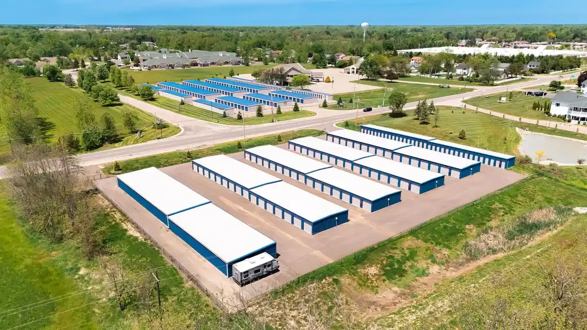 Legacy Self Storage storage units from a drone view 