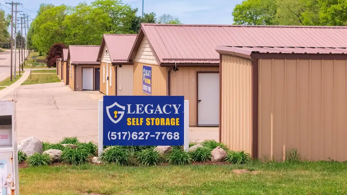 Legacy Self Storage signage and building