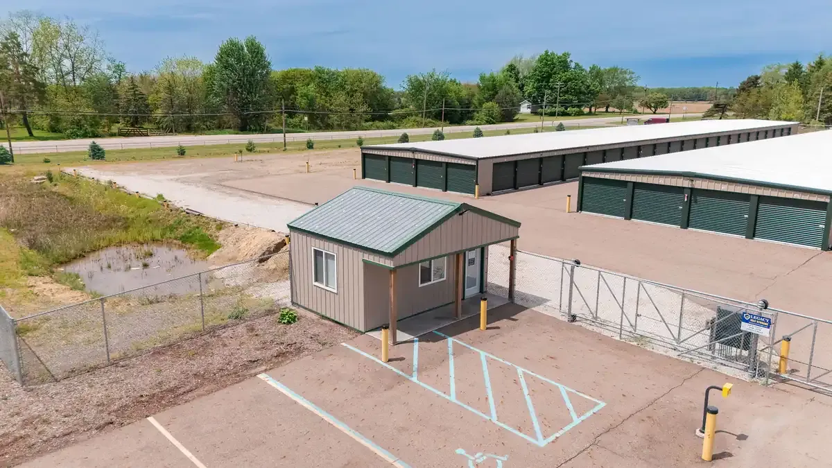 Legacy Self Storage Winstanley drone view of office