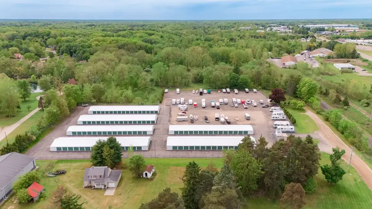Legacy Self Storage Milwood drone view far from facility 